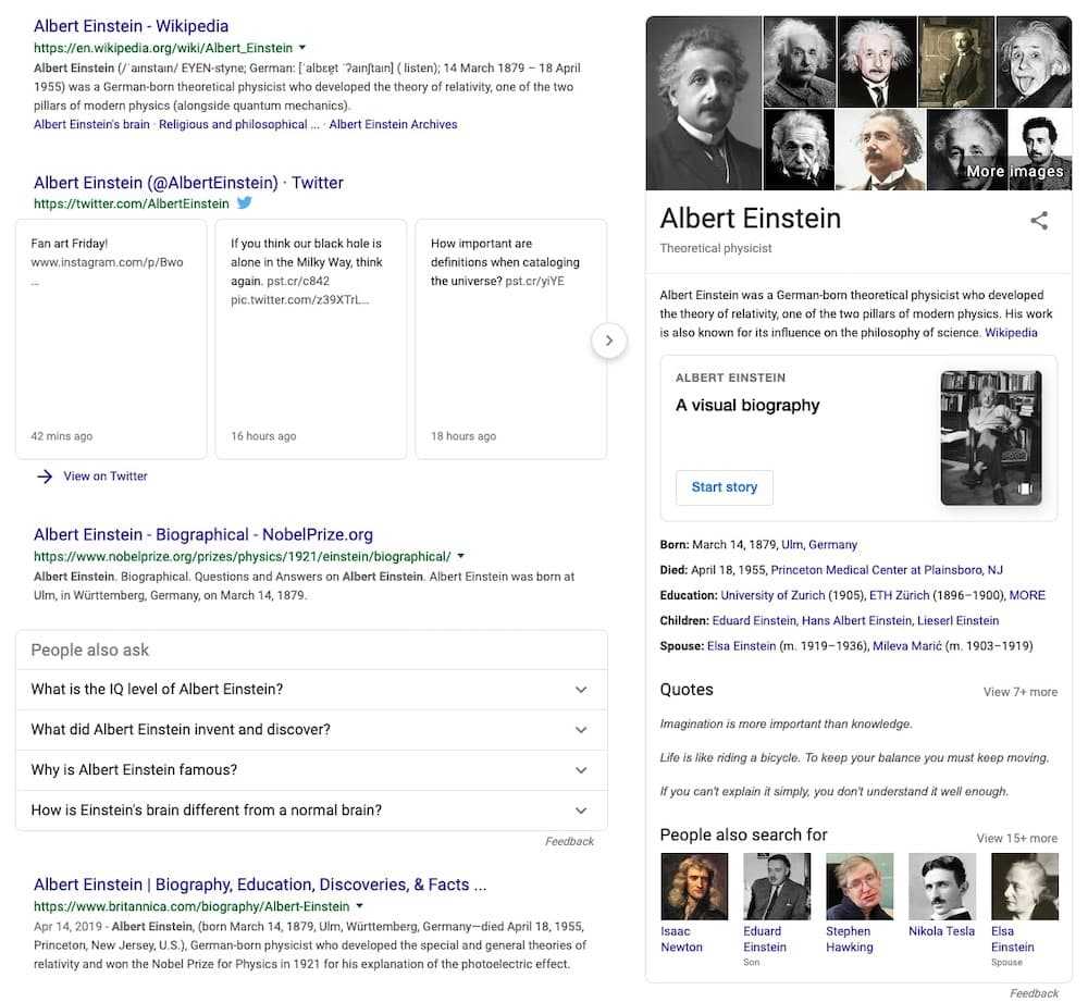 Google Knowledge Graph là gì? Cách sử dụng Sơ đồ tri thức 2021 1 This Knowledge Graph Card gives you all the facts about Albert Einstein