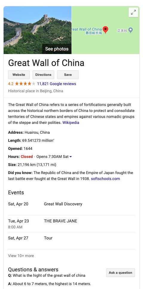 Google Knowledge Graph là gì? Cách sử dụng Sơ đồ tri thức 2021 4 great wall of china card 59
